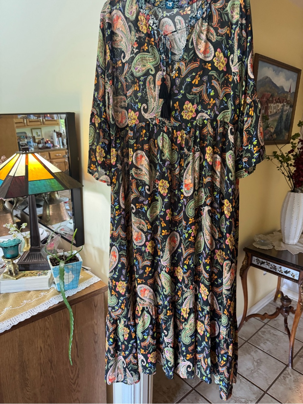 Johnny Was Bryce M L Boho Paisley Floral Midi Dress - Black $390